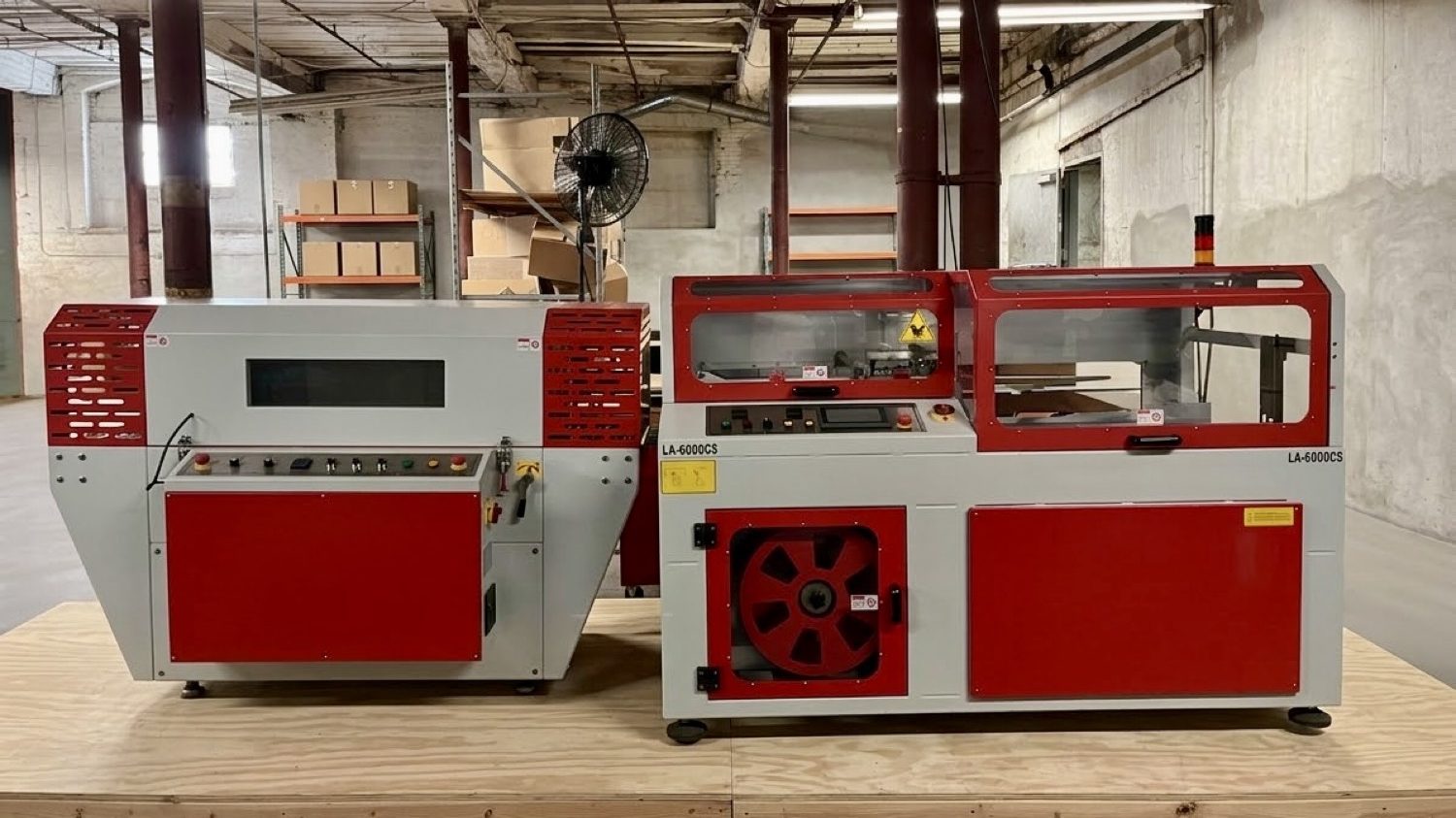 Automatic shrink wrap line listed by Equipment Relay