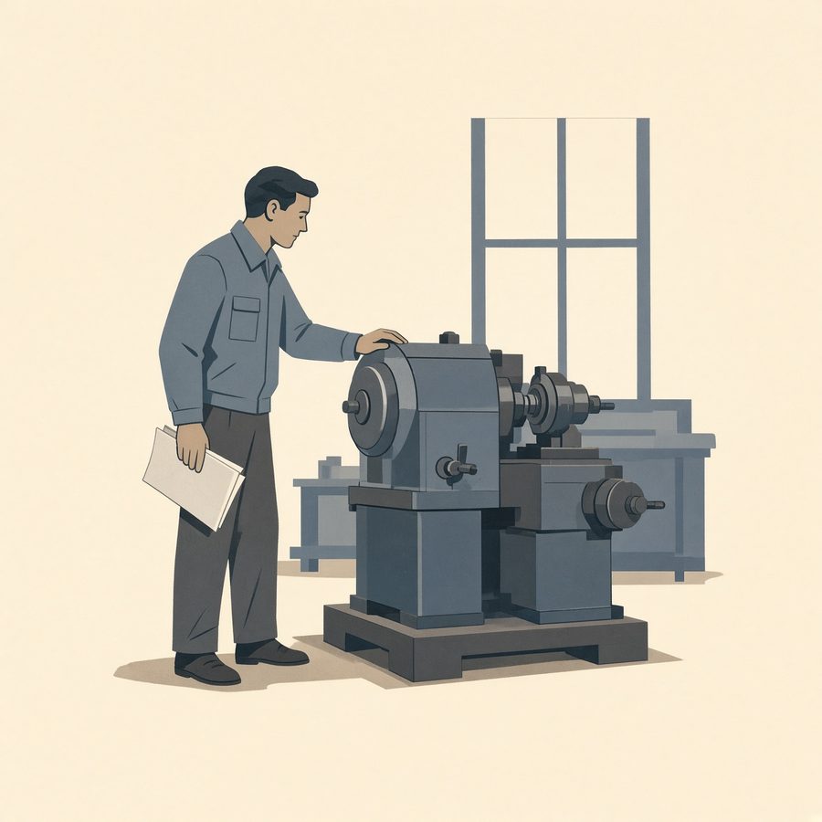 A buyer looking over a used industrial machine