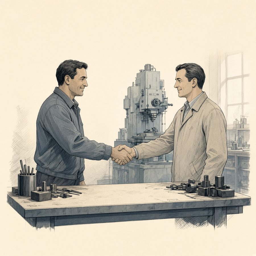 Handshake closing the sale in a machine shop