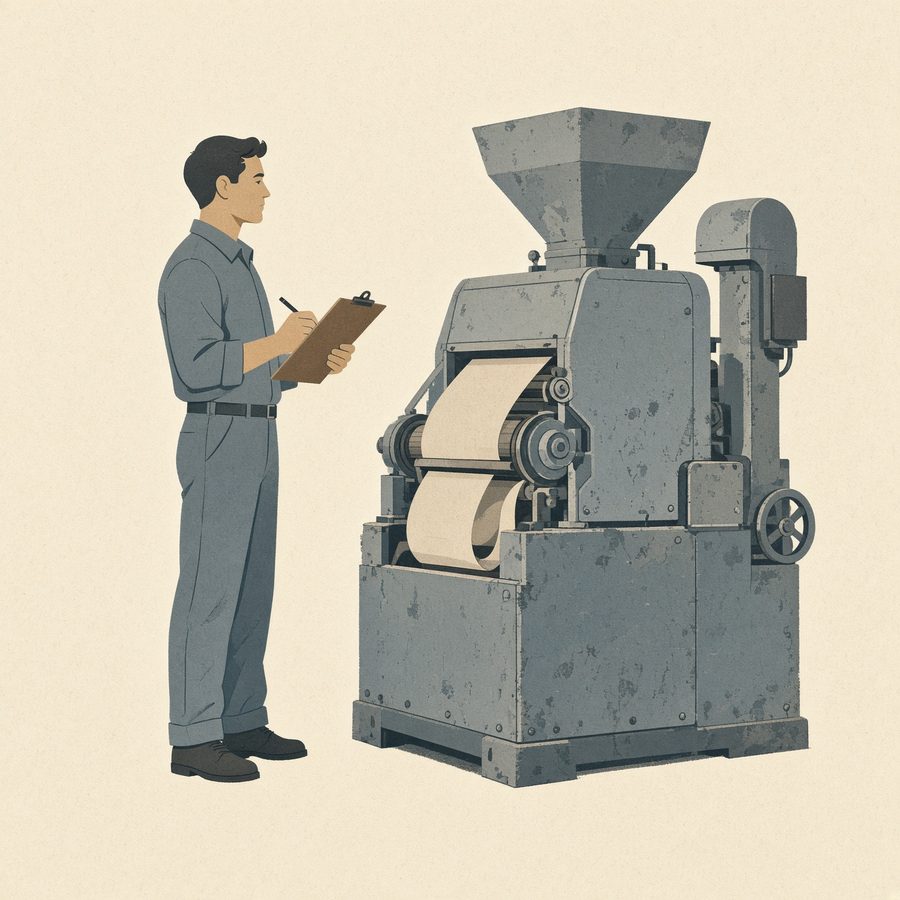 Visit to a shop floor with a clipboard beside a machine